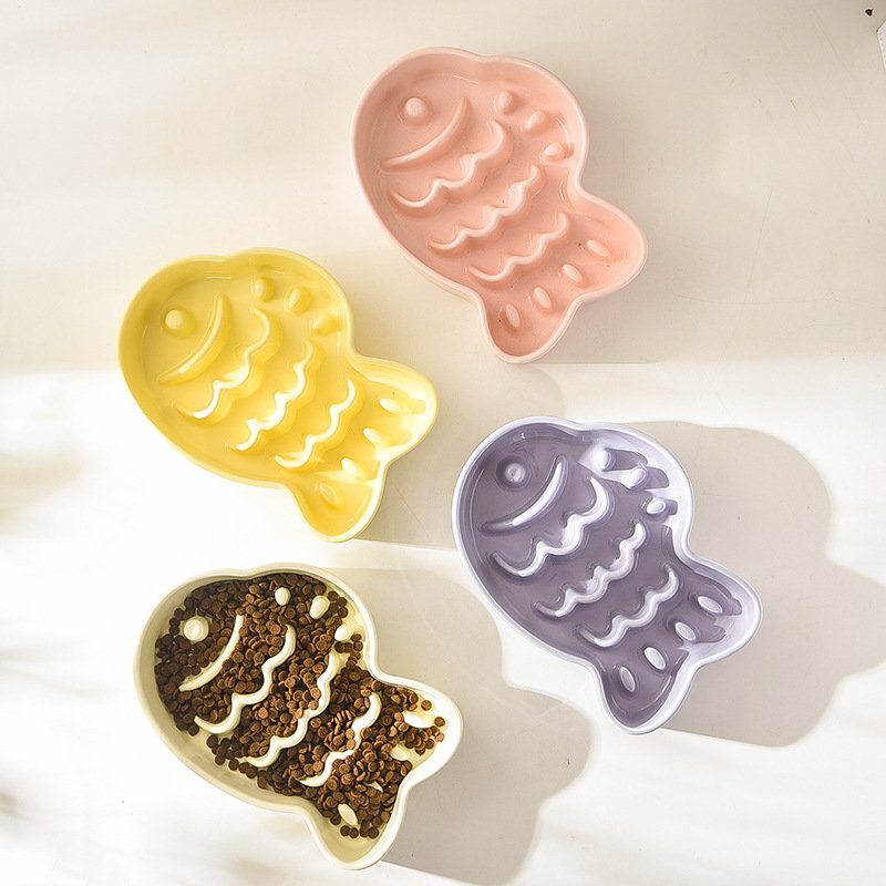 Ceramic Fish-Shaped Slow Feeder Bowl